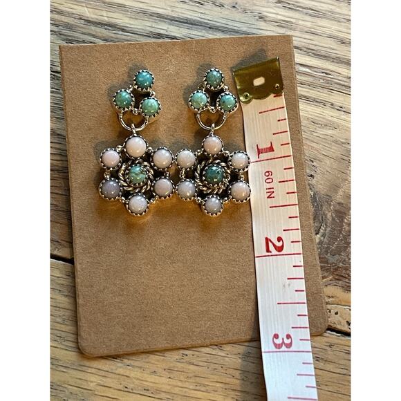 Turquoise Pink Opal Cluster Dangle Earrings Sterling Silver Southwestern 1.5” - Picture 5 of 6